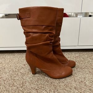 Steve Madden Legion Cognac Slouchy Boots almond toe genuine leather Tan